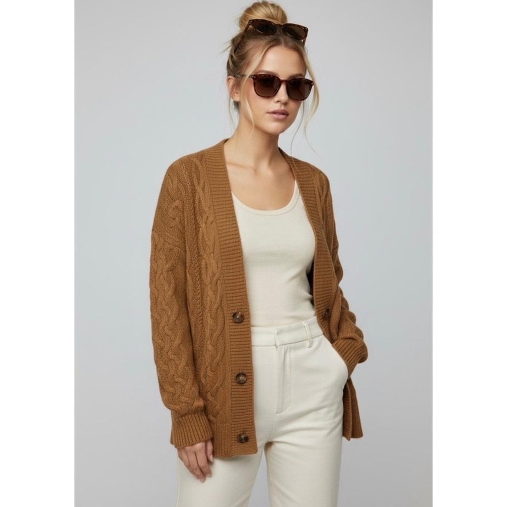 Old Navy Women XS Brown Cable Knit Button Front Cardigan Sweater Sweaters